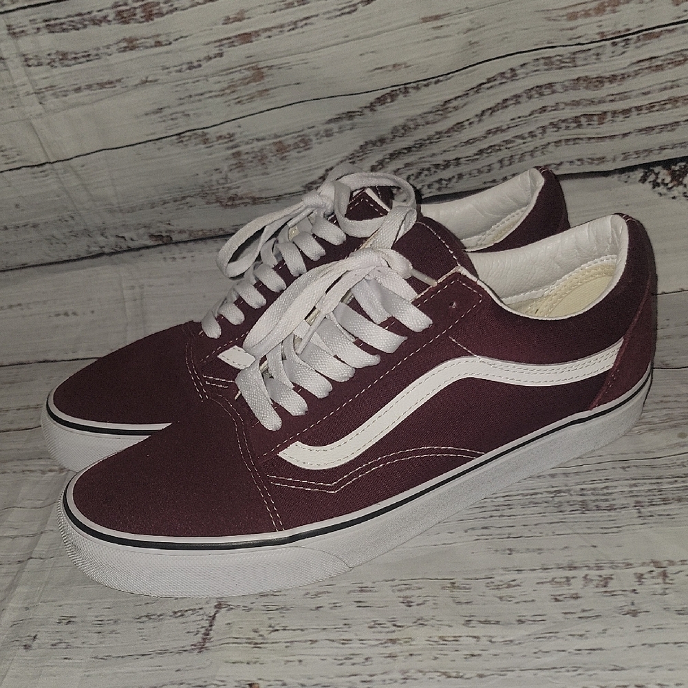 Vans Maroon and White Old Skool Sneakers
